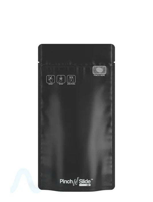 Child Resistant & Tamper Evident | Pinch N Slide 3.0 Matte Black PCR Mylar Bags | 5in x 8.8in - 14g - 250 Count
