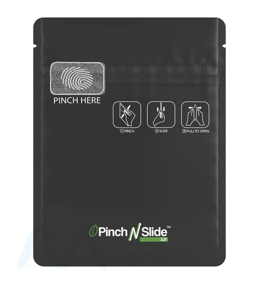 Child Resistant & Tamper Evident | Pinch N Slide 3.0 Matte Black PCR Mylar Bags | 3.4in x 4.4in - 1g - 250 Count