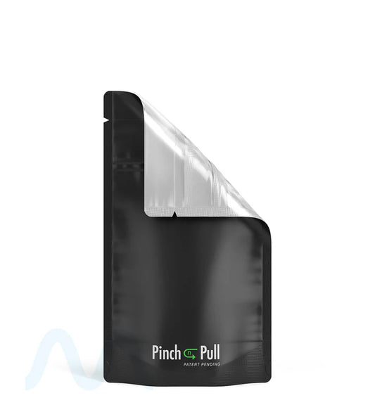 Child Resistant & Tamper Evident | Pinch N Pull Matte Black Vista PCR Mylar Bags | 4in x 7.4in - 7g - 250 Count