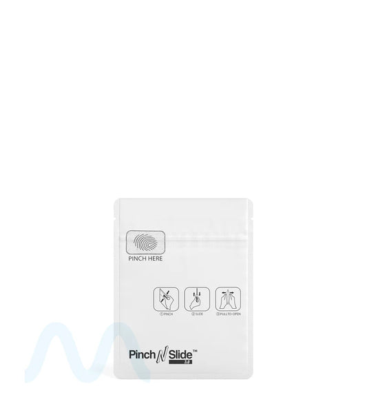 Child Resistant & Tamper Evident | Pinch N Slide 3.0 Matte White PCR Mylar Bags | 3.4in x 4.4in - 1g - 250 Count